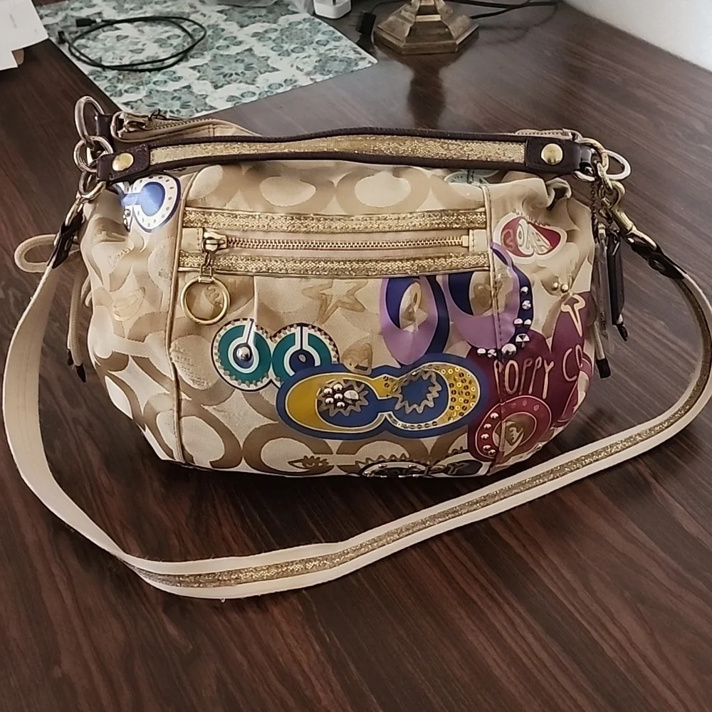 Y2K COACH Poppy Graffiti Glam Tote Crossbody Signature Rare Bag Purse 2 Hangtag